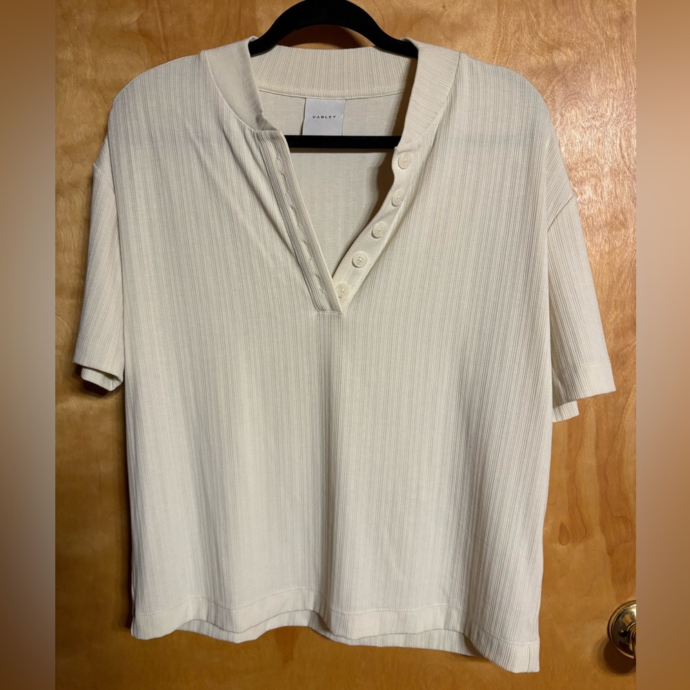 Varley Kasey Mock Placket Rib V-Neck T-Shirt - Small